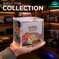 Boîte de présentation en acrylique transparent pour boosters de cartes TCG, avec couvercle magnétique, protection pour jeux de cartes à collectionner, vente en gros, fournisseur OEM ODM