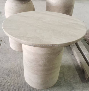Mesa de centro de travertino Mesa auxiliar de café de mármol travertino redonda de travertino blanco marfil para sala de estar - Product Image 2
