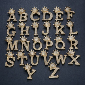 Hip-hop DIY Crown Letter Queen Name Letter Jewelry Stainless Steel 18k Gold Plated <b>Initial</b> Necklace - Product Image 1