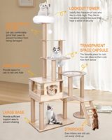 Arbre à chat moderne et classique de luxe avec griffoir mignon, hamac, matériaux en bois et coton, emballé en carton, structure d'escalade intérieure