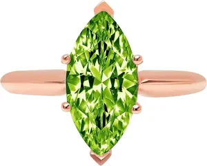 3ct Brilliant Marquise Cut Solitaire Stunning Flawless Green Peridot 6-Prong Classic Designer Ring Solid 14K Rose Gold for Women