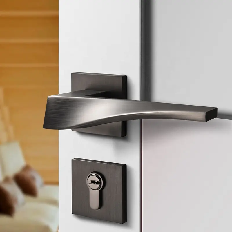 YONFIA 8041N BBN Moderne Simple Conception En Alliage De Zinc Moulé Noir Carré Levier Poignée De Porte Intérieure Poignée De Porte Serrure Ensemble Pour Porte En Bois