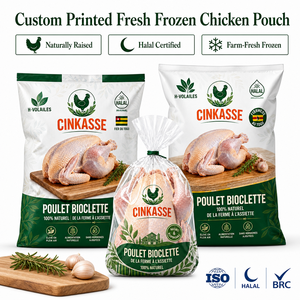 Sacs en plastique personnalisés imprimés avec fermeture éclair refermable, sans BPA, adaptés aux aliments, en nylon, pour l'emballage de <span class=keywords><strong>poulet</strong></span> frais et congelé - Product Image 1