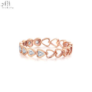 Anillo Apilable de Oro Rosa de 18K con Diseño de Corazón Hueco de Media Eternidad, Anillo de Diamantes Naturales Reales, Regalo de Cumpleaños para Chicas - Product Image 2