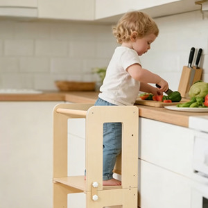 Toddler Adjustable Step <b>Stool</b> Multifunctional Montessori Wooden Baby <b>Kitchen</b> <b>Helper</b> Learning Tower With Blackboard - Product Image 3