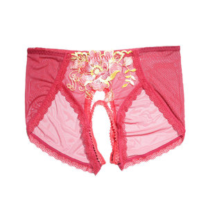 Sexy Embroidered Open Crotch Panties Red Mesh Floral Lingerie Women's Underwear - Product Image 5