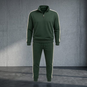 <b>Mens</b> Cotton Fleece Quarter Zip Tracksuit <b>Pullover</b> Jogger Set Wholesale Custom Athletic Training Streetwear Sweat Suit - Product Image 3
