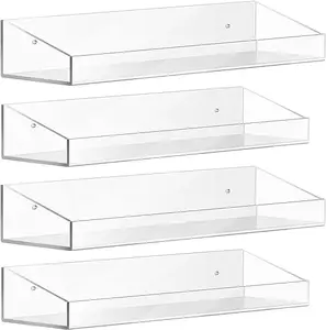 Home Decoration Clear Acrylic Wall Mount Shelf Floating Wall Mounted Display Shelves for Display Only