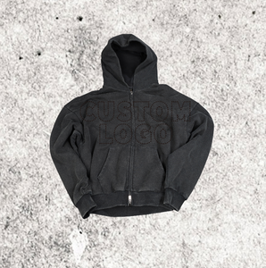 Logotipo personalizado de alta calidad Streetwear Sudadera con capucha de diseñador en blanco Vintage de doble capa lavado con ácido Sun Faded desgastado cremallera sólida - Product Image 4