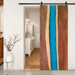 <span class=keywords><strong>Puertas</strong></span> Corredizas de Madera Maciza con Borde Natural y Resina Epoxi, Hechas a Medida, Decoración de Lujo para Villas - Product Image 5