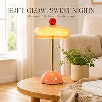 Lampe de table en forme de champignon rechargeable, tactile, 3 couleurs à intensité variable, style nordique, base en verre et fer, lampe de chevet pour chambre à coucher, salon
