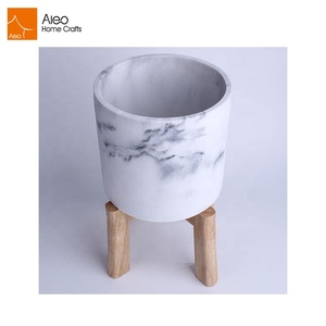 Decoración de jardín polyresin mármol maceta macetas con <span class=keywords><strong>estante</strong></span> de madera <span class=keywords><strong>para</strong></span> plantas suculentas - Product Image 2