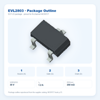 Transistor MOSFET à canal N 30V 1.2A SOT-23, niveau logique, faible RDS(on) 250 mΩ, commutateur de charge, convertisseur DC-DC, équivalent IRLML2803