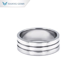TIANYU GEMS Custom 14K White Gold Minimalist Double-Line Style 7mm Band Stylish <b>Men</b>’s <b>Ring</b> - Product Image 1