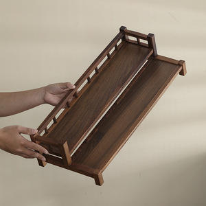 Étagère de rangement à deux niveaux en bois de noyer pour organiser le service à thé, accessoire pour la cérémonie du thé Kung Fu - Product Image 4