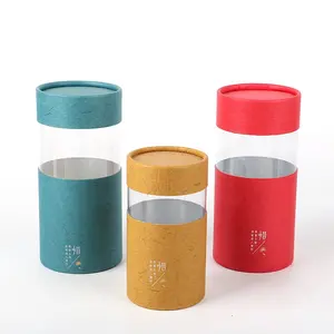 Wholesale packing acetate cylinder packaging box paper tube with PVC clear window for tea food candle container