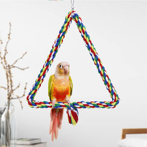<span class=keywords><strong>Parrot</strong></span> tali segitiga dengan lonceng, tali katun <span class=keywords><strong>Perch</strong></span> burung memanjat bingkai tiang burung mainan mengunyah burung bayan - Product Image 1
