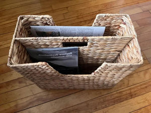 Panier fin en osier naturel tressé à la main avec compartiments, en jacinthe d'eau, pour livres et magazines, décoration esthétique pour salon - Product Image 5