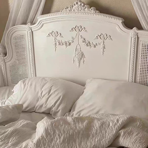 French Retro Solid Wood <strong>Cream</strong> White Master Bedroom <strong>Double</strong> <strong>Bed</strong> Queen European Court Carved Princess <strong>Bed</strong> - Product Image 5