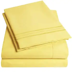 Yellow Color 1800 Thread Count Egyptian 4 Piece Microfiber Luxury Bed Sheet Set With Deep Pocket Queen Size