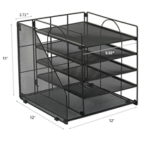 Organisateur de documents de bureau rectangulaire minimaliste à cinq niveaux en fer coulissant A4, noir/blanc/rose, pour l'organisation transfrontalière