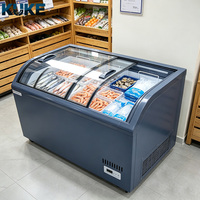 Congélateur îlot coulissant de 2,5 m, grande vitrine réfrigérée pour supermarché, refroidisseur de viande commercial, vitrine congélateur îlot en arc