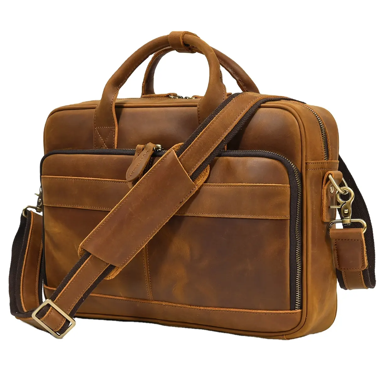 Bolso de negocios de cuero 16 pulgadas Maletín genuino grande para hombres para 14 Laptop Crazy Horse Satchel para hombres