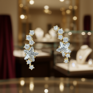 Orecchini di Lusso con Diamanti a Stella in Oro Bianco 18K Massiccio, Diamanti Naturali Taglio Brillante Rotondo, Gioielli Trendy da Donna per Feste - Product Image 2