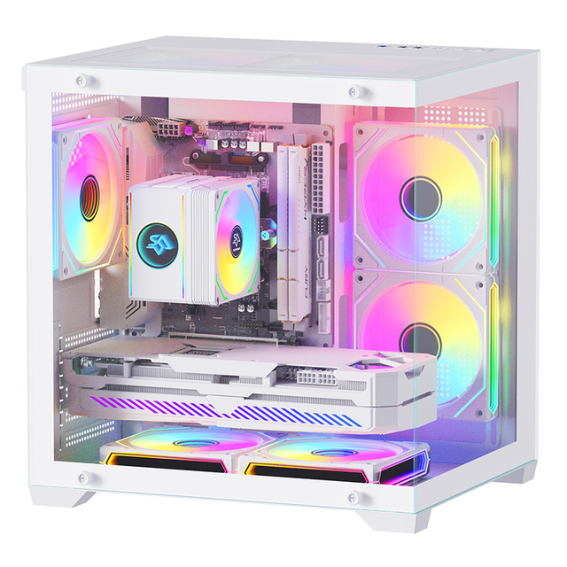 SNOWMAN Micro ATX Mid Tower PC Case Aluminum Alloy High Airflow Mesh Front with Type C Port and Tempered Glass Side Panel