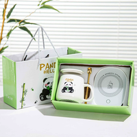 Nuevo Juego de Tazas de Café de Cerámica con Caja de Regalo de Vidrio, Diseño de Panda, Taza Térmica, Regalo de Boda, Oficina, Cumpleaños, Fiesta