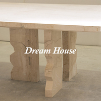 Table à manger en marbre travertin Wabi Sabi, style maison de rêve, avec pieds géométriques sculptés, meubles de salle à manger rectangulaires en pierre