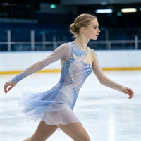 Robe de patinage artistique bleu et blanc dégradé avec strass étincelants, manches longues, pour enfants et adultes, compétition et performance