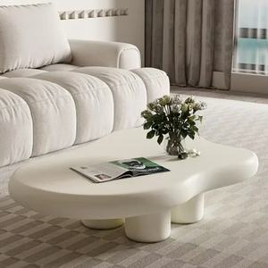 Juego de Mesa de Centro Moderna para el Hogar, Diseño de Mesa de Centro de Fibra de Vidrio Ondulada en Color Blanco Crema para Sala de Estar - Product Image 3