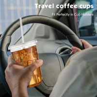 Gobelets en plastique jetables transparents avec couvercles et pailles, 16 oz, non compostables, modernes, pour la maison et les cafés