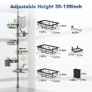 Paquete <span class=keywords><strong>de</strong></span> 6 estantes <span class=keywords><strong>de</strong></span> esquina <span class=keywords><strong>de</strong></span> metal a prueba <span class=keywords><strong>de</strong></span> herrumbre con estante <span class=keywords><strong>de</strong></span> <span class=keywords><strong>ducha</strong></span> ajustable <span class=keywords><strong>de</strong></span> 30-120 pulgadas que incluye barra <span class=keywords><strong>de</strong></span> toalla adicional y jabonera para baños - Product Image 5