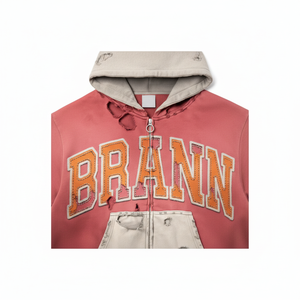 Custom Distressed Hoodie Applique Embroidery Patch <b>Zip</b> <b>up</b> Hoodie Jacket Heavyweight French Terry Acid Wash Vintage Hoodies Men - Product Image 1