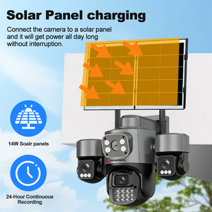Caméra de sécurité intelligente à 3 objectifs, enregistrement 24h/24 et 7j/7, sans fil, 4G, 360° °   Caméra de sécurité solaire extérieure avec suivi automatique des personnes par IA, AOV 6MP - Product Image 2