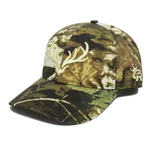 100% Cotton 6 Panel Camo Pattern Structured Curved Hat With Customize Embroidery On Front Hat