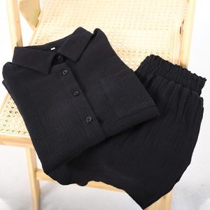 Conjunto Casual de 2 Piezas para Mujer, Camisa de Algodón con Botones y Pantalones Cortos de Gasa, Atuendo Transpirable para Primavera/Verano - Product Image 6