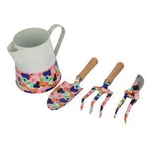 Wholesale Factory Price 4piece Thick Aluminium Alloy Printed Patchwork Color Garden Tool Set With Bucket