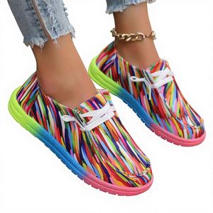 MAZ Foreign Trade Plus-Size New Lace-Up Colorful Low-Top Summer Breathable Graffiti Lazy <b>Canvas</b> Flat Shoes Women's - Product Image 1