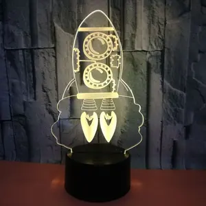 Groothandel vakantie raket-Raketten 3D LED Illusion Nachtlampje 7 Kleur Change Touch Afstandsbediening Optische Illusie Tafellamp Home Decor Kinderen Gift