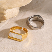 Anneau ouvert Rectangle en coquille naturelle en acier inoxydable à la mode pour les femmes bijoux de doigt plaqués or personnalisés