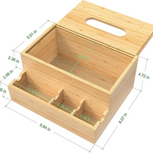 Bamboo Desk Organizer Rectangle Multi Functional Office Storage Box With Tissue Holder For Desktop Use - Product Image 3