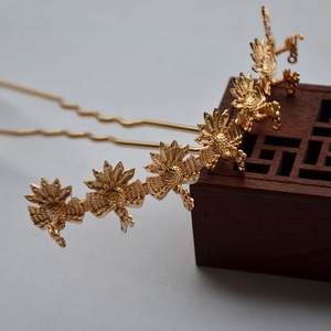 Épingle à cheveux style antique Couronne de Phénix, plaqué cuivre or et argent, coiffe de mariée chinoise, accessoire de mariage - Product Image 4