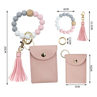 Gantungan kunci manik-manik silikon, dompet gelang PU LOGO kustom gelang kulit mode kartun lucu dengan rumbai