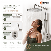 Système de douche moderne en acier inoxydable nickel brossé avec pommeau de douche pluie, douchette à main et mitigeur avec inverseur