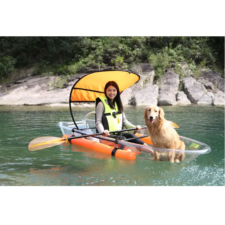 Canoa de cristal transparente a través de kayak, barcos de fondo de cristal a la venta