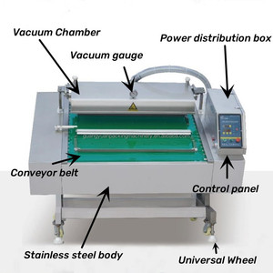 Osetra ปลาแซลมอนสเต็กเนื้อปูราชา ซาร่า ประสิทธิภาพสูงเอียงได้ สายพานลําเลียงสูญญากาศแบบต่อเนื่อง เครื่องบรรจุสูญญากาศแบบสายพาน - Product Image 3