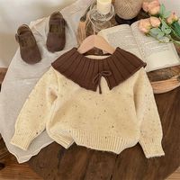 Vente en gros automne hiver enfant fille tricot ensembles de chandails revers irrégulier pantalon évasé ample costume deux pièces ensemble de chandails pour tout-petits filles